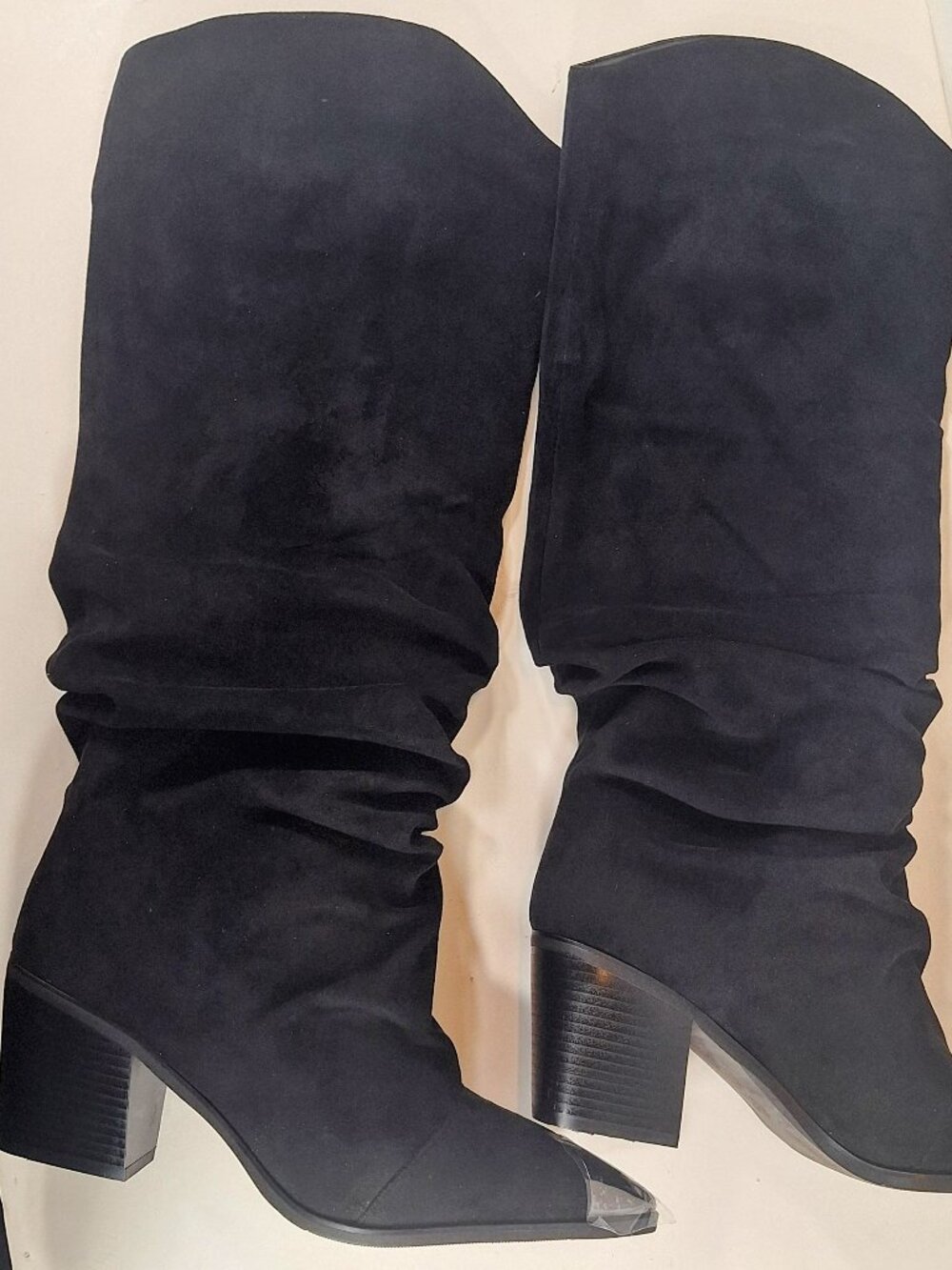 GPXGPX Black Velvet Slouchy Knee Boots Women 9 Block Heel Silver Toe Cap NEW